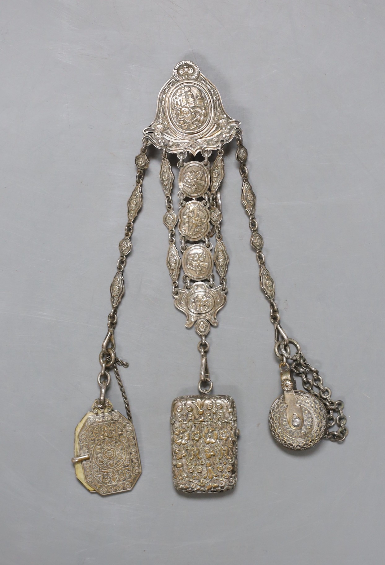 Silver plated chatelaine - 22cm long